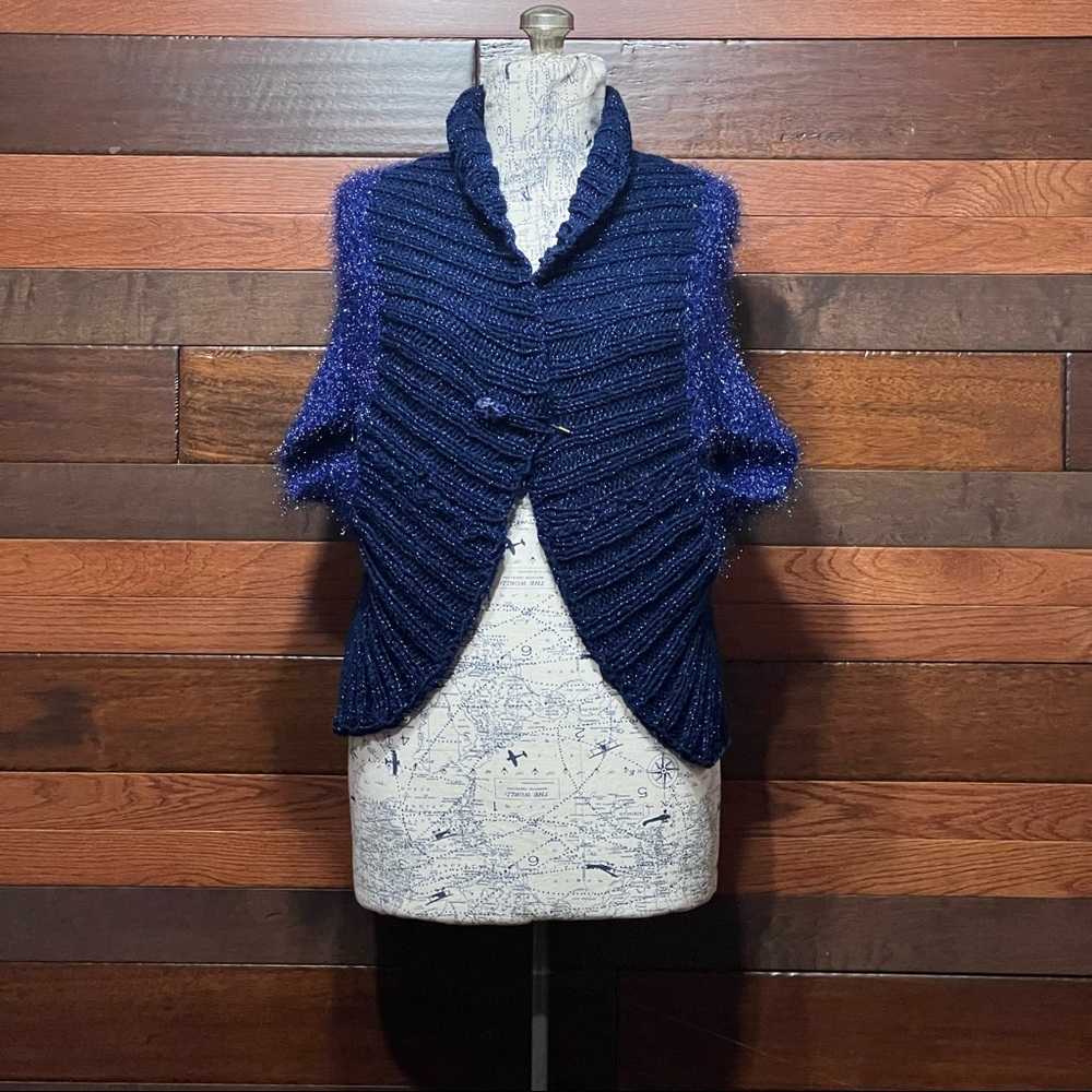 Vintage Knitting Needles Fuzzy Textured Open Front Short Sleeve Knitted …